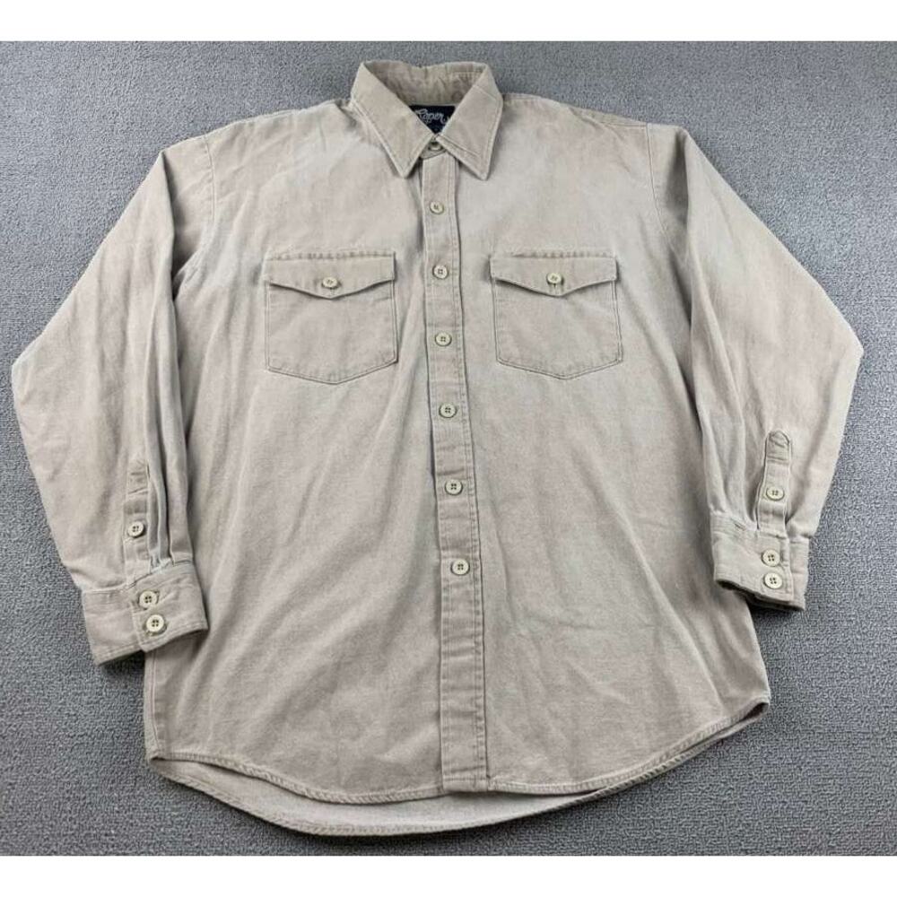 Roper Rodeo Blue Shirt Men L Tan Southwest Aztec‎ Geometric Graphic Button Down